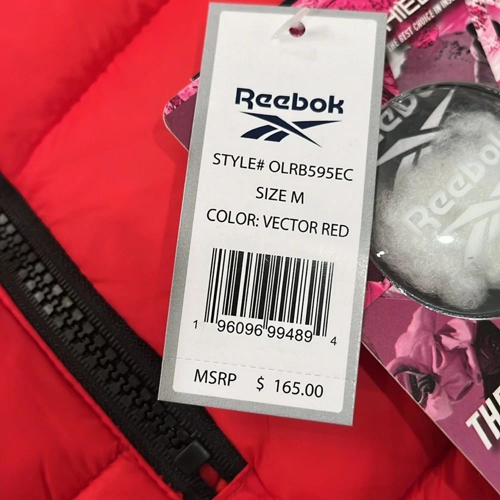 Reebok Womens Quilted Glacier Shield Red Jacket With Hood/NWT/M - Picture 3 of 14
